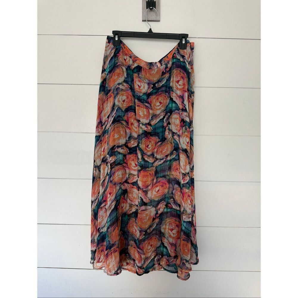 Decree Women’s XL Floral MIDI Skirt Navy Blue Pink